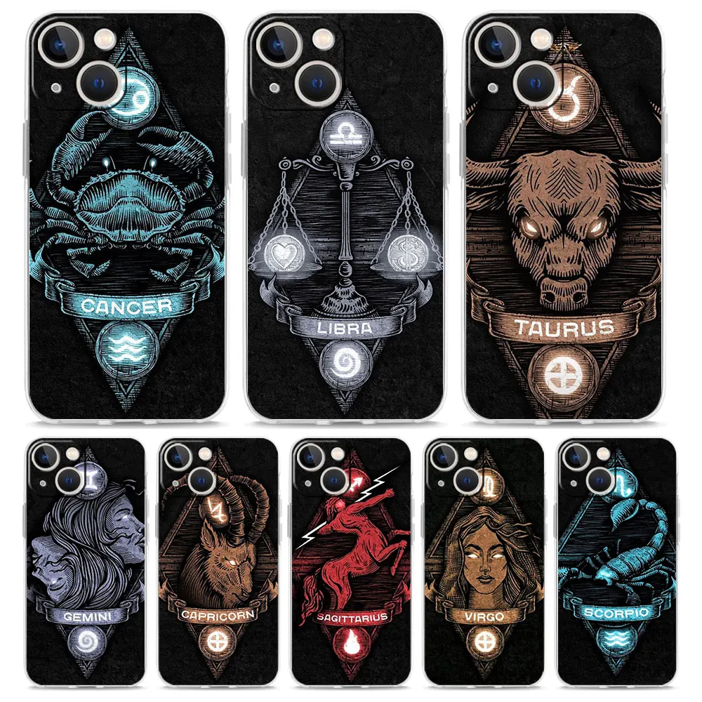 Чехол для телефона Aries Leo Libra Pisces Virgo для iPhone 11, чехлы для iPhone 15, 12, 13, 14, 16 Pro Max X XR XS 14 15 Plus 16Pro, прозрачный чехол