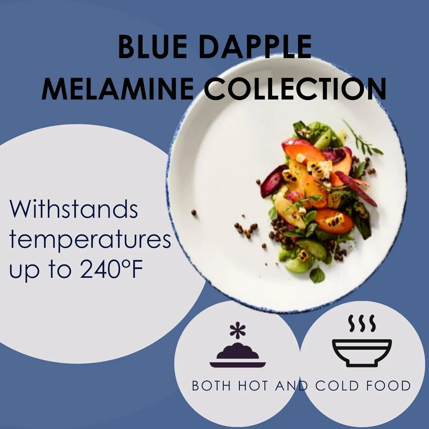 Melamine Dinner Plate, Heavy Duty Unbreakable Grade, Blue Dapple Coupe 10