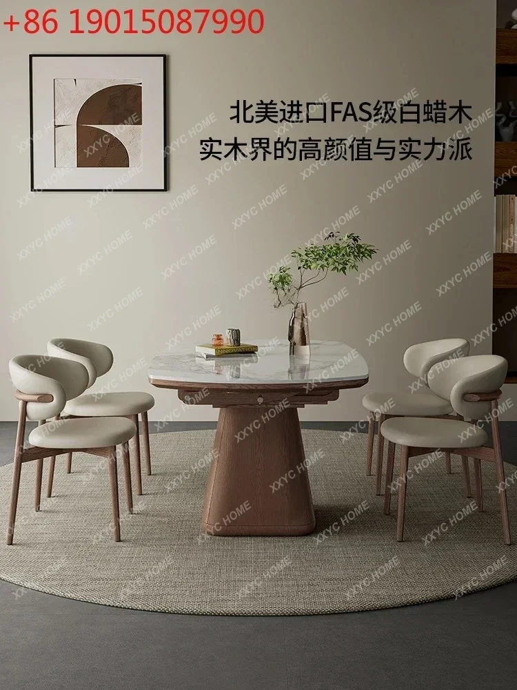 A Retractable round dining table light luxury high-end small apartment square and round multi-function rotating Italian style