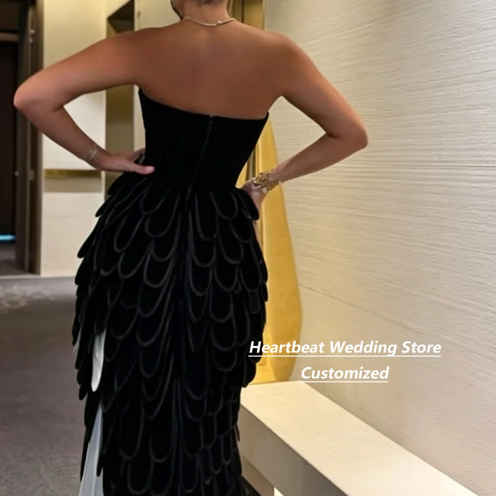 Customized Black White Mother Of The Bride Gown Strapless Corset 3D Petal Mermaid Split Formal Wedding Evening Maxi Dress