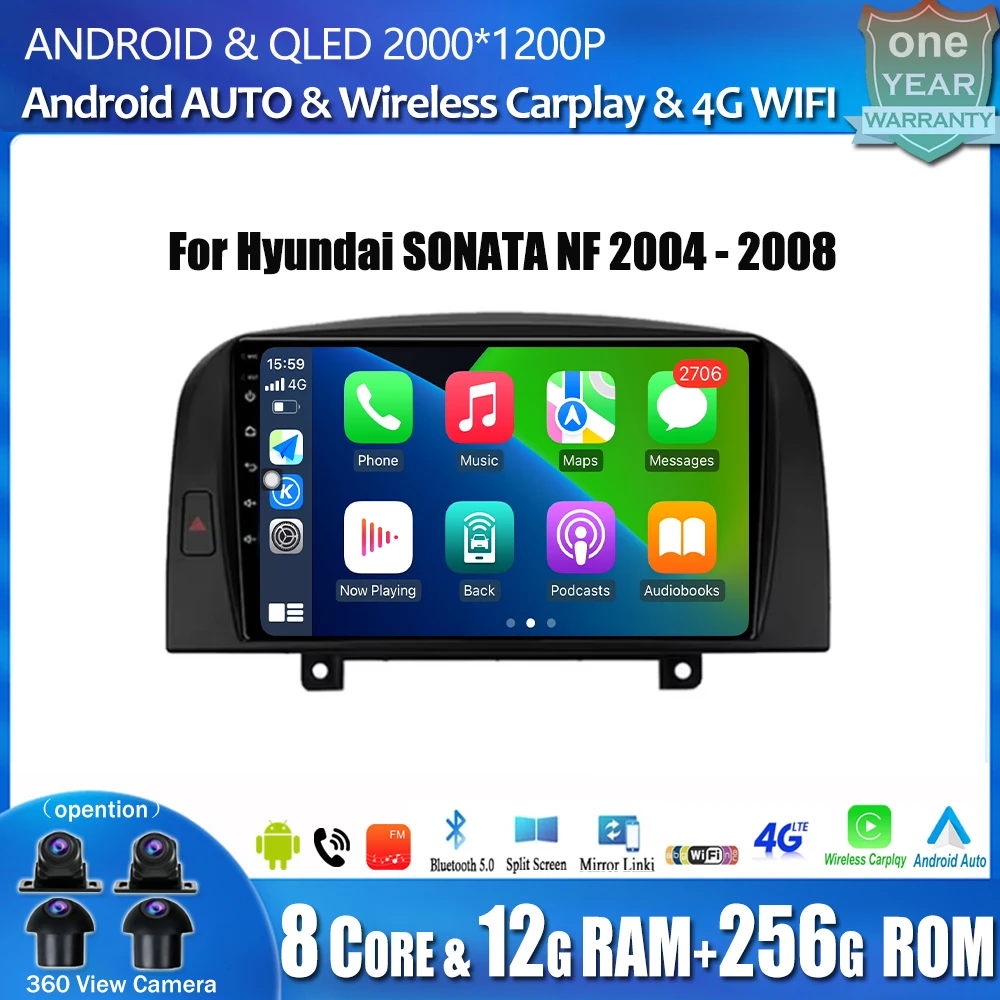 

For Hyundai SONATA NF 2004 - 2008 Android 14 Carplay Car Radio Multimedia Player GPS Navigation Bluetooth DSP NO 2DIN DVD Tools
