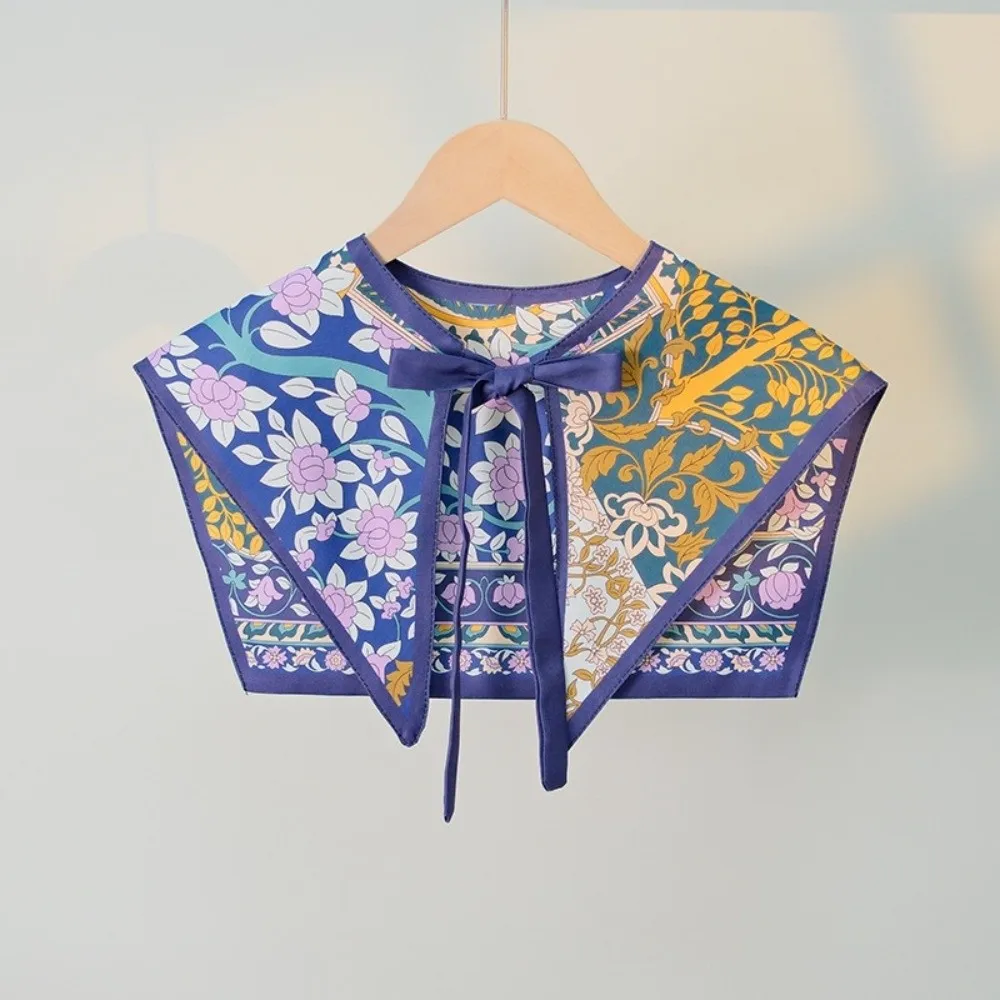 

Floral Pattern Fake Collar Capelet Lace Up Chinese Style Decorative Scarf Print Detachable Fake Collar Shawl Neck Decoration