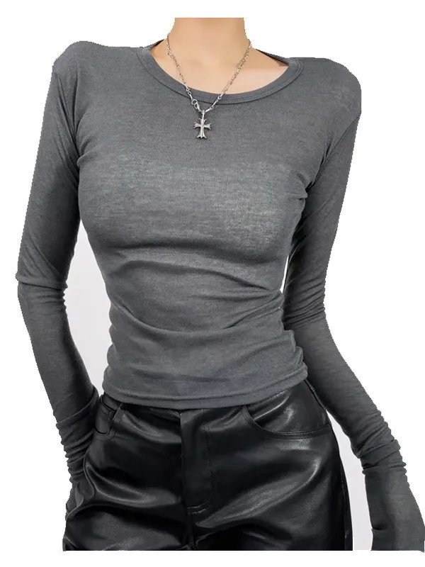 تي شيرت Ele round Ne Slim Fit Base irt Top Cleanfit Sle Long Sve للفتيات مجموعة شتوية رقيقة من مادة البولي يوريثان #5