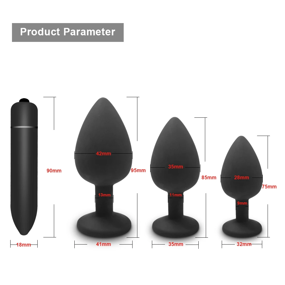 Beginner Anal Plug 3 Different Size Butt Plug with Detachable Acrylic Diamond Female Sex Toy for Men Women Couples Game