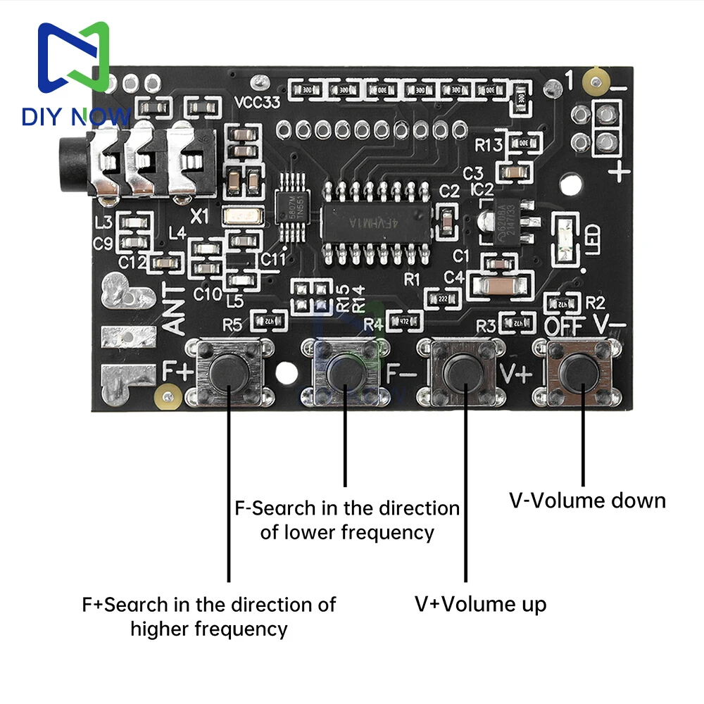 DC 3-12V 76,0 MHz-108,0 MHz Frequenzband Stereo FM Empfänger Platine FM Radio Modul FM Empfängerplatine 56dB
