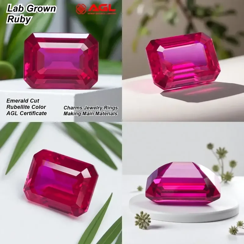 High-quality Lab Grown Ruby Emerald Cut Rubellite Color Charms Jewelry Rings Making Main Materials Selectable Certificate