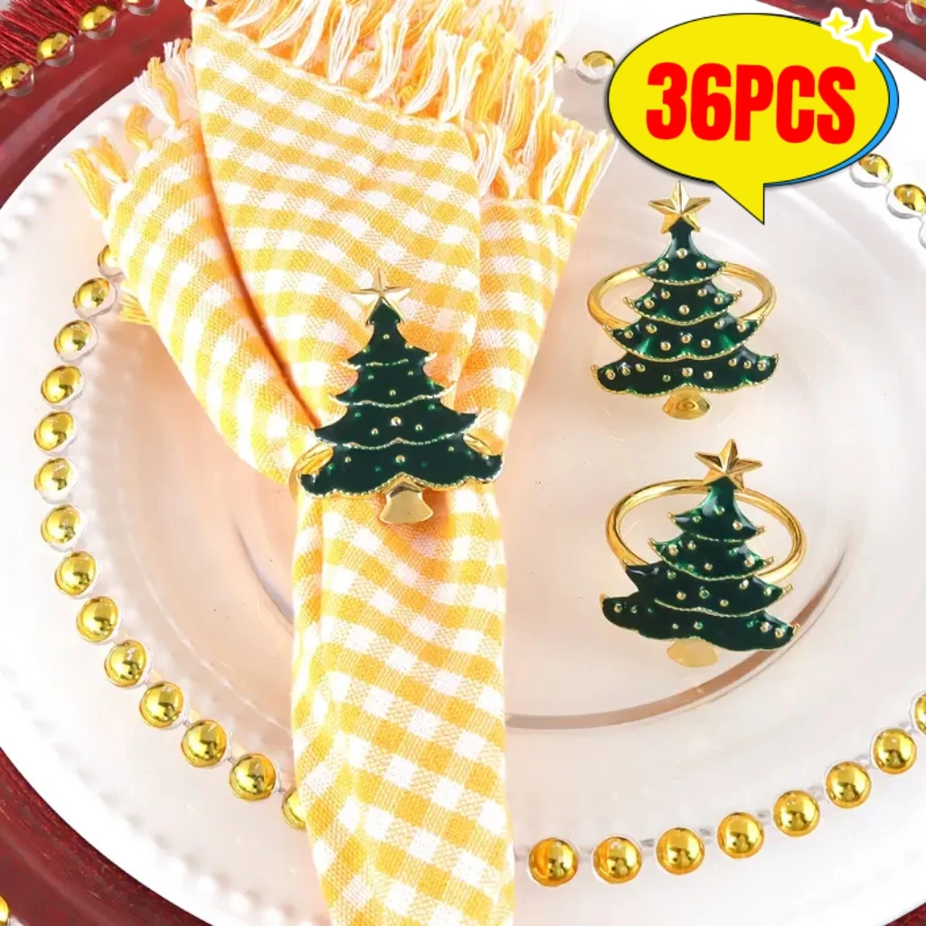 Christmas Tree Napkin Rings Gold Green Xmas Tree Napkin Holder For Wedding Thanksgiving Xmas Home Party Dinner Table Decoration