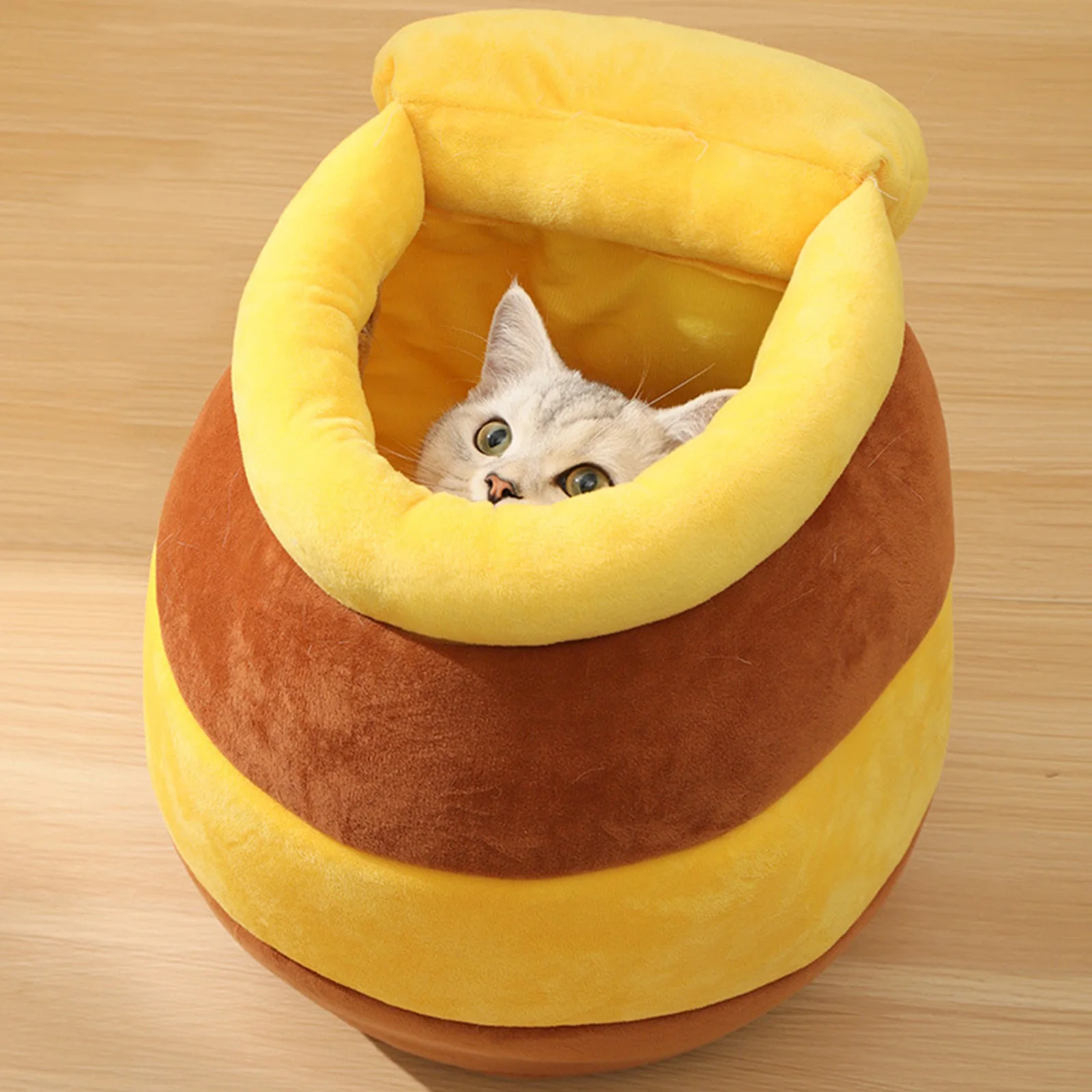 Pet Cat Bed Semi Enclosed Nonslip Bottom Soft Winter Warm Hideout Sleeping Bed Cat House Honey Pot for Kitten Cats Puppy Dog