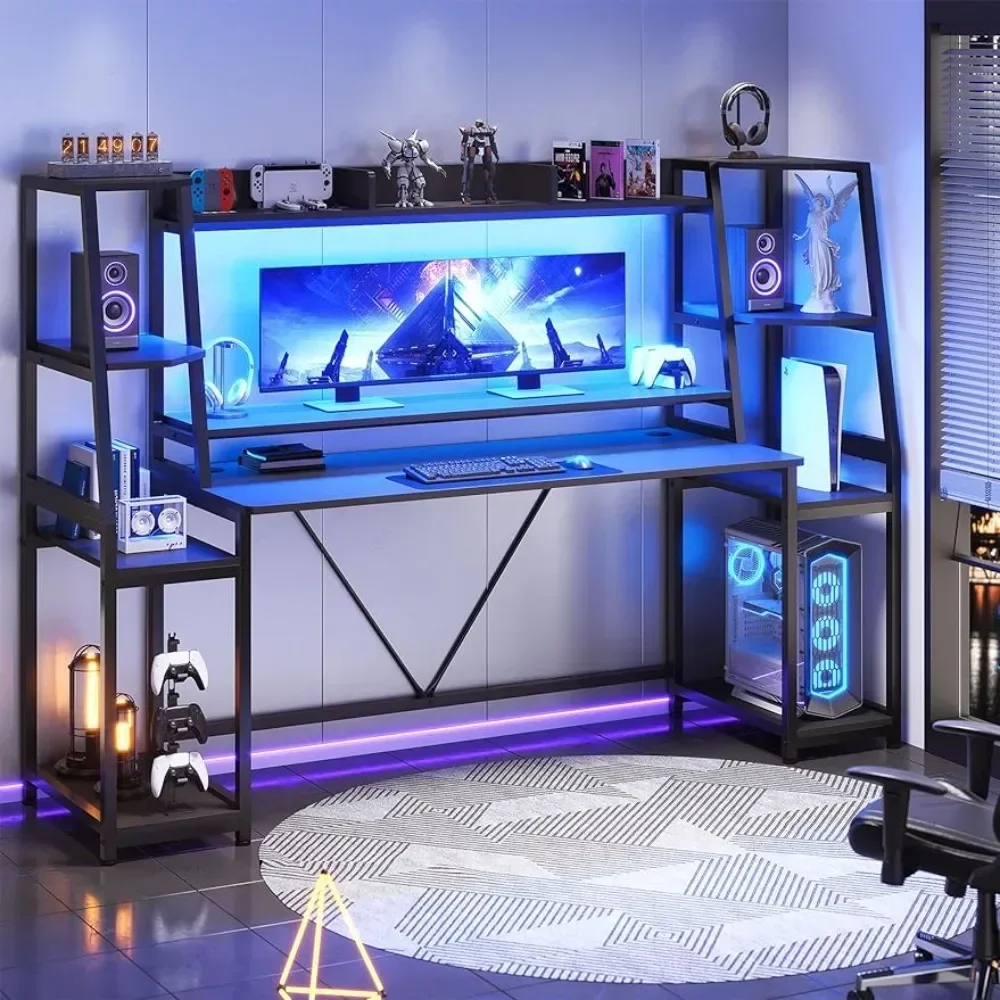 #For Gaming Desk 78.8'' with LED Lights, Hutch and Storage Shelves