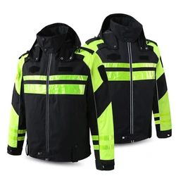 Black High Visibility Reflective Jackets for Men Cold-proof Windproof Light Waterproof Thickened Winter Safety Jacket Work Wear