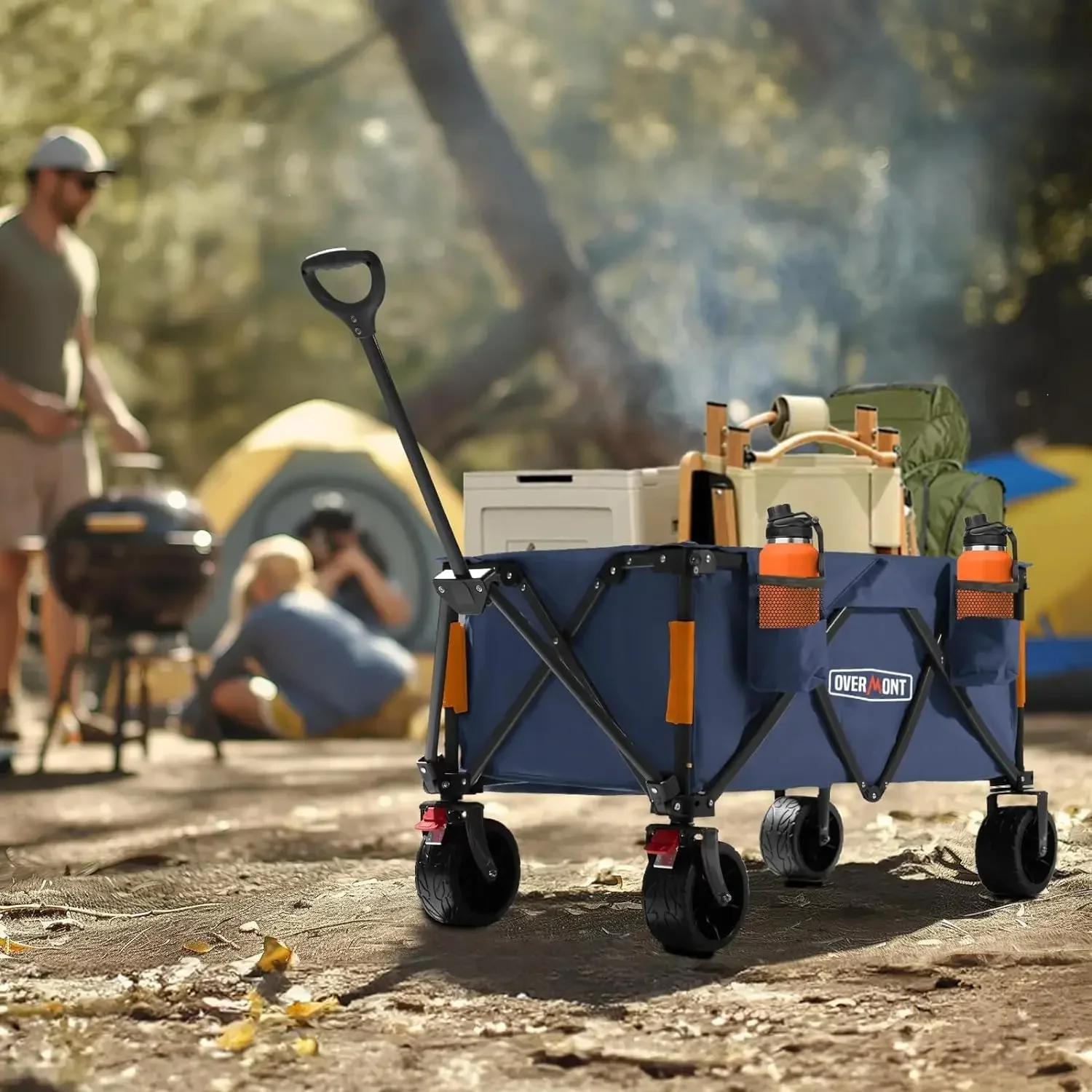 Collapsible Wagon Cart with Wheels - All-Terrain 3.2in Wide Wheels - Foldable 150L Large Capacity with Side Pockets