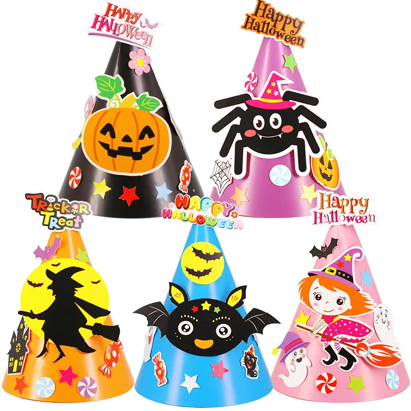 3Pcs cappello a punta di Halloween giocattoli fai da te creativo fatto a mano carta cappello da strega arti e mestieri festa decorazione della casa giocattoli per bambini regali di Festival