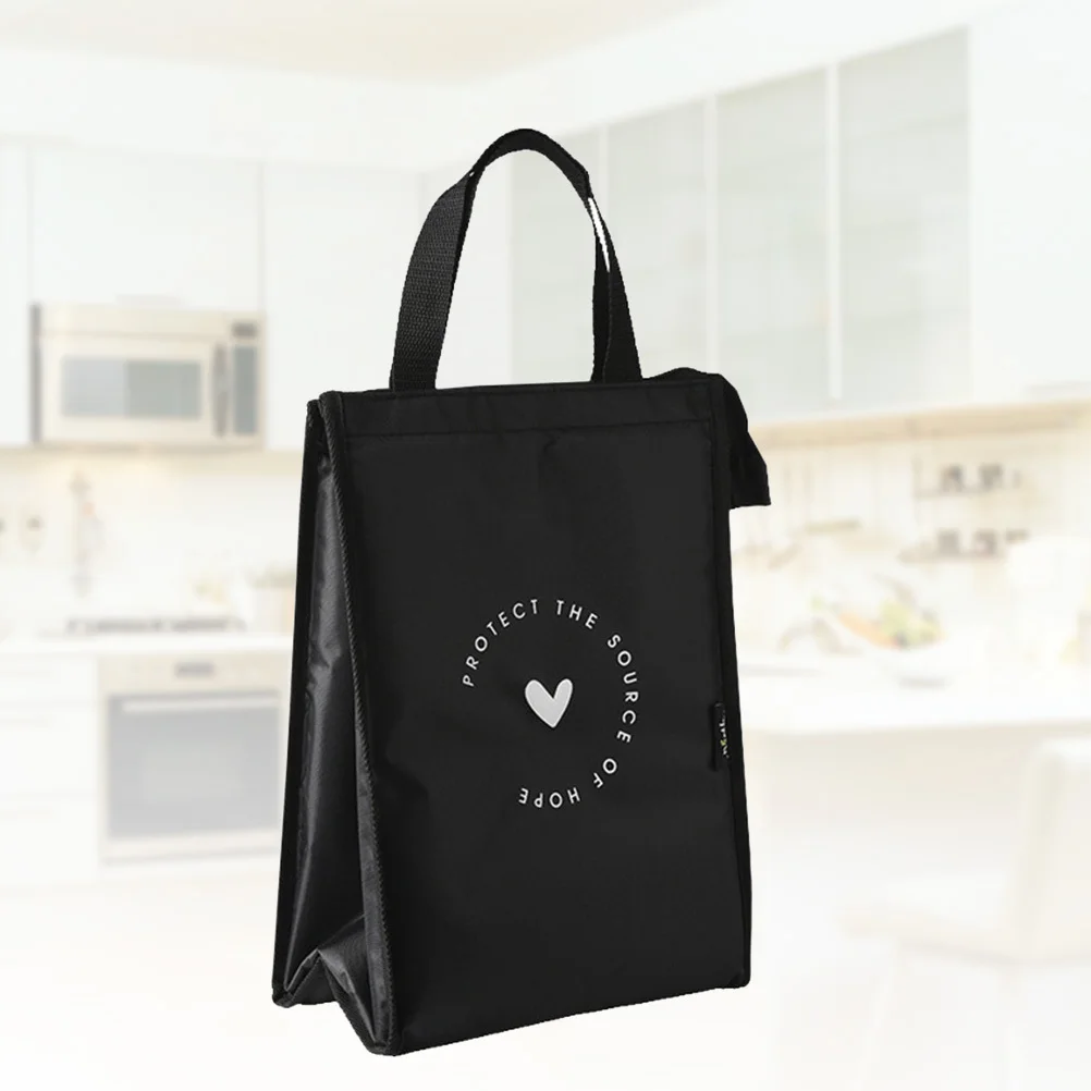 Oxford Cloth Insulated Lunch Bag Long Black Portable Food Box Storage Bag Handheld Organizer Waterproof Dirt Resistant