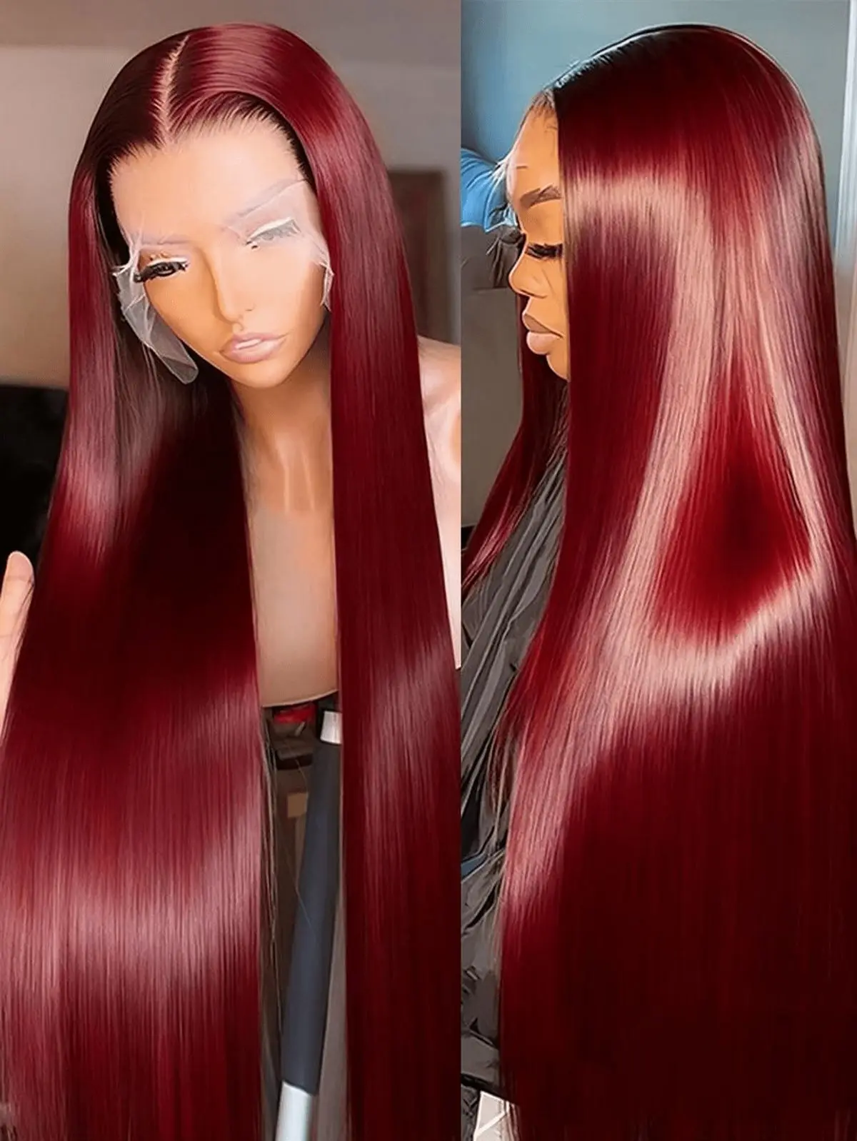 

7x6 260% Density 99J HD Lace Frontal Wigs Human Hair Straight Burgundy Human Hair 13x5 Lace Wig Straight