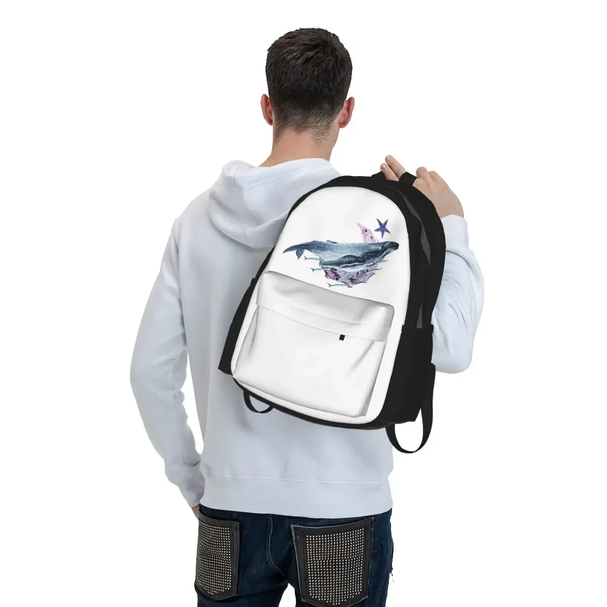 Orca Whale And Dolphin Marine Life Backpack Boys Girls BookBag Kids School Bag Computer Shoulder Bags for Men Women
