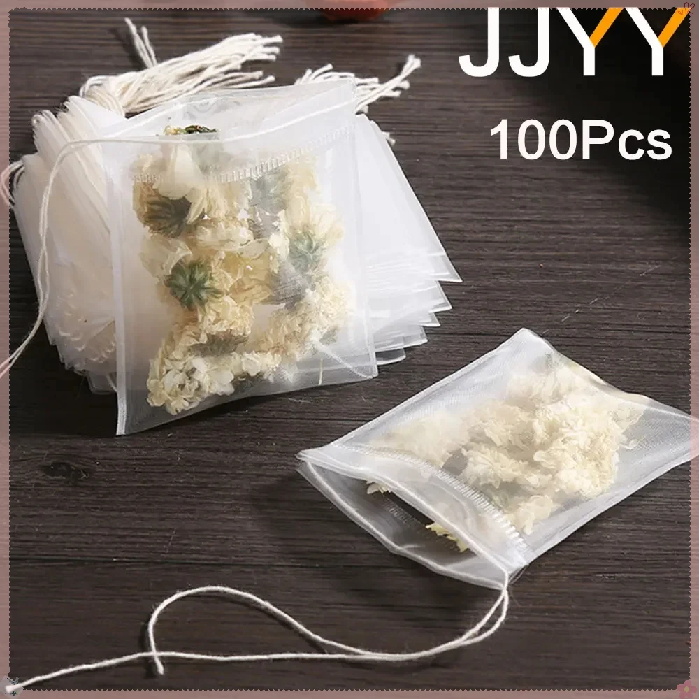 JJYY 100 Disposable Tea Bags Easy Seal Non-woven Fabric String Filters for Tea Infusers Food Grade Spice Filters