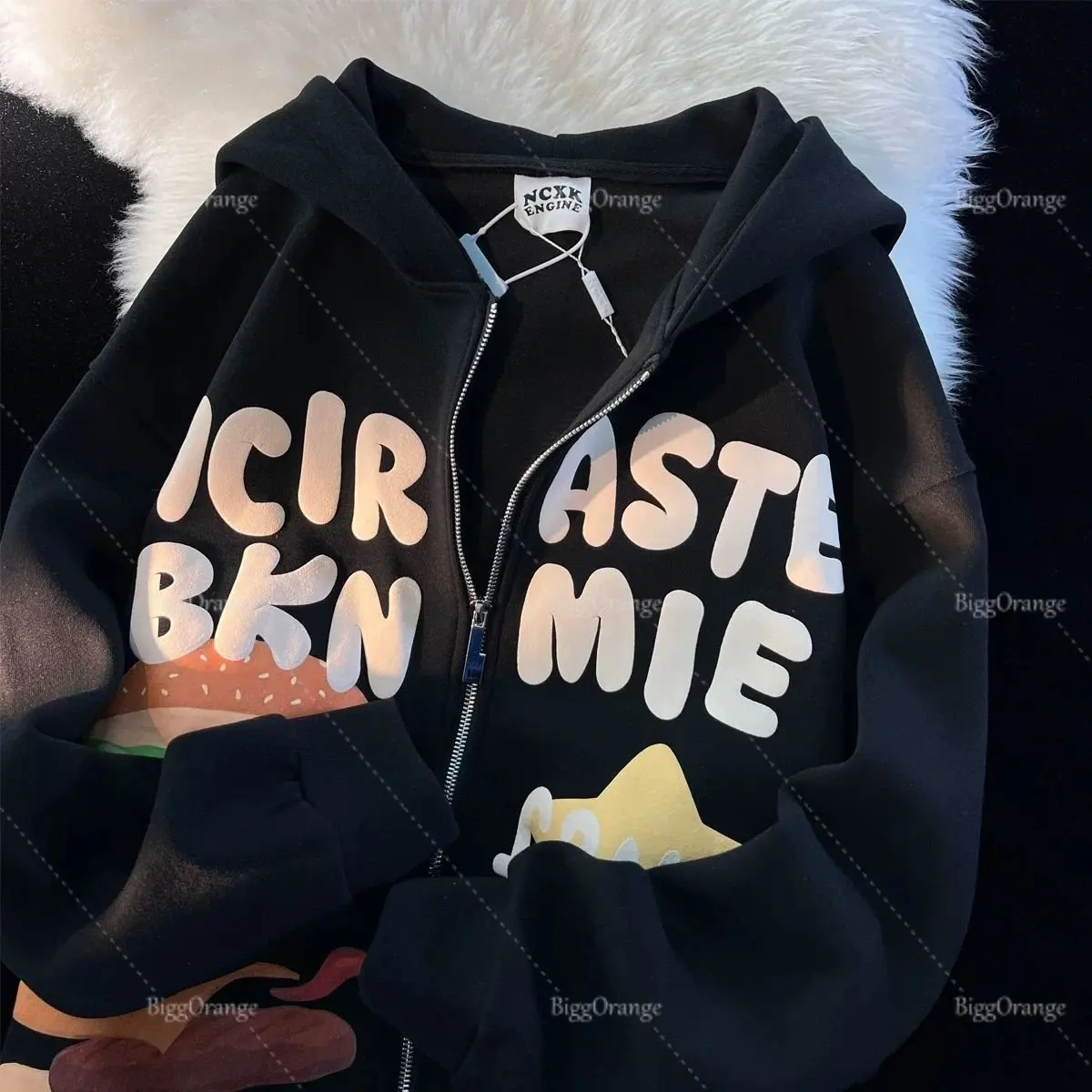 

American Vintage Burger Star Print Zip Hoodie New in Sweatshirt Harajuku Couple Jackets Streetwear Y2k Hoodies Women Sweater