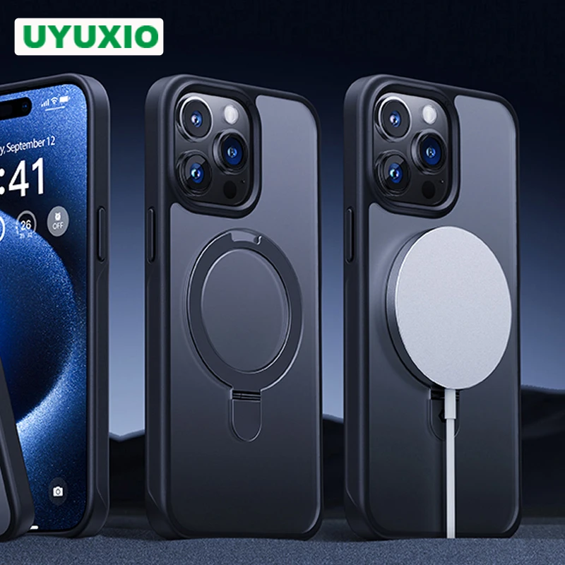 UYUXIO Magnetische Handyhülle mit Ringständer für iPhone 17 16 15 14 Pro Max Hülle Plus 12 13 11 Standhüllen Slim Cover