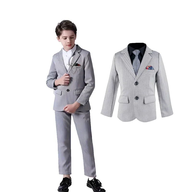 Boys Spring Dark Gren 4Piece Jacket Vest Pants Bowtie Wedding Dress Children Performance Costume Kids Luxurious Photography Suit