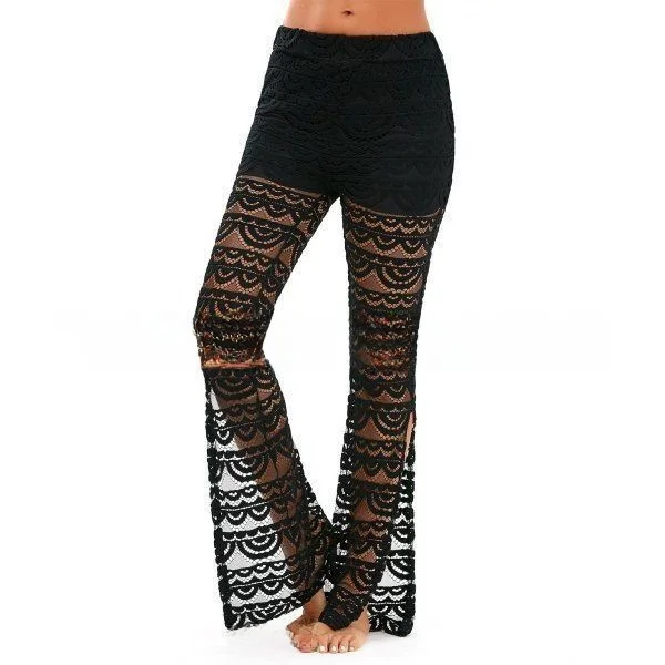 

Повседневные длинные брюки с кружевными вставками, летние, в стиле пэчворк, с разрезами, модные, свободного кроя, с широкой талией, из смеси хлопка и полиэстера, без эластана, для женщин.