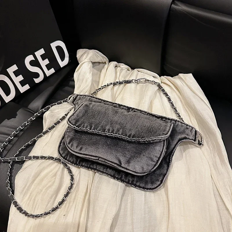 

2023 весна/лето, нишевая дизайнерская джинсовая поясная сумка с цепочкой, модная сумка для мобильного телефона, модная универсальная женская сумка El Paquete