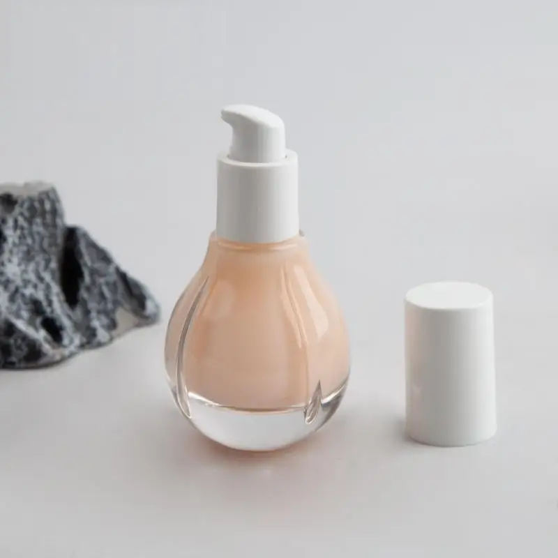 30ML Clear Glass Lotion Bottles with Pump Light Bulb Shape for Travel Cosmetic Creams Makeup Essential Oils