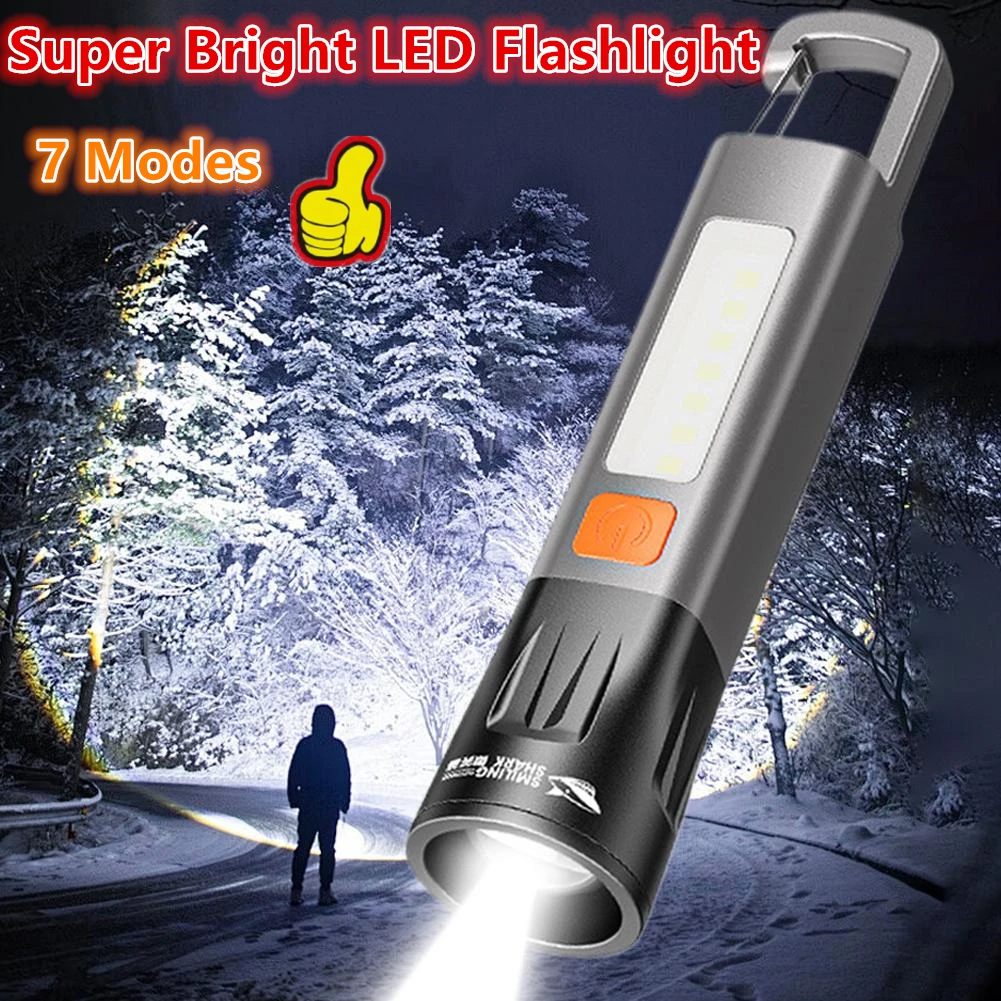 

Супер яркий светодиодный фонарик EDC с крючком, походный светильник с зарядкой через USB, портативный уличный масштабируемый водонепроницаемый боковой светильник