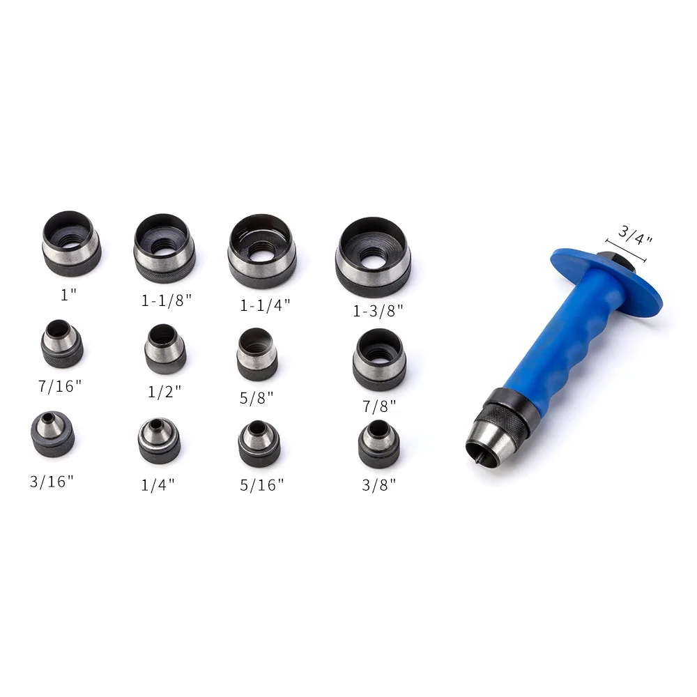 Juego de punzones huecos de 14 Uds., herramienta de punzonado para cinturón artesanal de cuero con caja de plástico, herramienta para el hogar artesanal de cuero DIY de 5mm-35mm