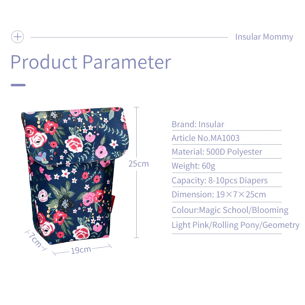 Bolsa de almacenamiento de pañales de tela aislante, multifuncional, reutilizable, impermeable, impresa, portátil, de gran capacidad