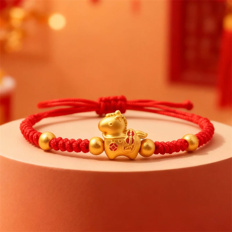 2026 السنة الجديدة زودياك الحصان محظوظ حبل مضفر سوار الأحمر الموضوع سلسلة قابل للتعديل أساور للنساء الرجال تميمة مجوهرات هدية #4