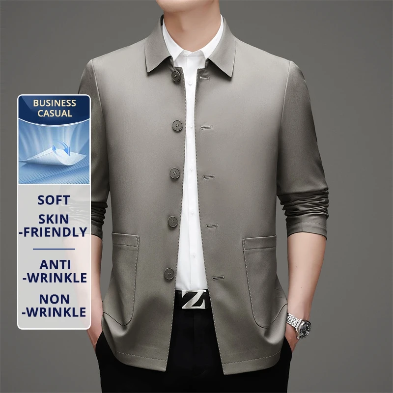 Pánské business oblečení s dlouhým sakem a větrovkou proti vráskám, outfit proti otcům, podzimní kabát pro dospělé - náhled 3