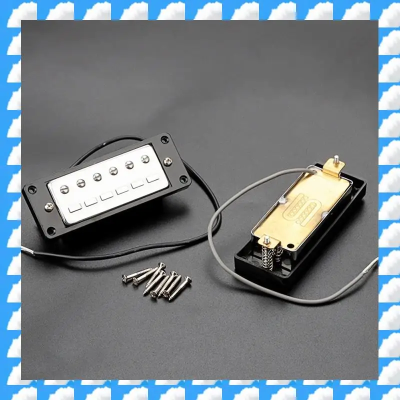 

ONGE Set Of 2 Pcs Mini 6 String Guitar Humbucker Pickups Black & Silver With Black Ring For Electric Guitar Parts
