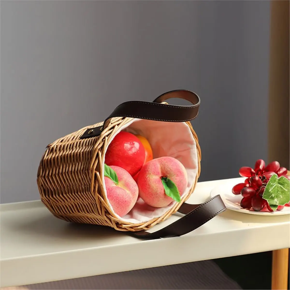 2026 Trend Elegant Wicker Picnic Basket with Double Leather Handles, Handmade Willow Hamper for Occasions