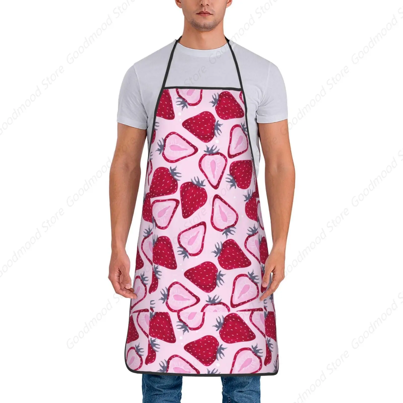 

Strawberry Pattern Print Chef Cooking Apron Kitchen Apron For Men Women Suitable For Home Grill Bistro Baking