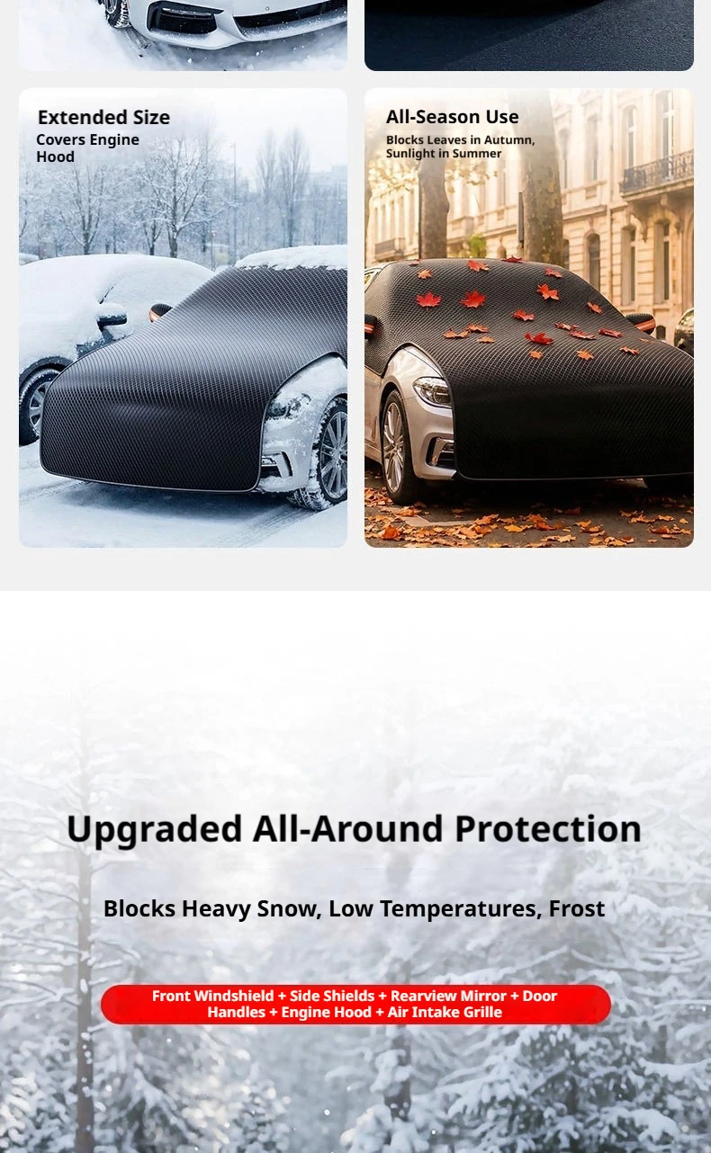 SEAMETAL Verlängerte 3-Fenster Auto-Windschutzscheiben-Schneeabdeckung Motorhaube Anti-Frost Anti-Eis Sonnenschutz mit 6 Befestigungsgurten für Limousine SUV – Detail 3