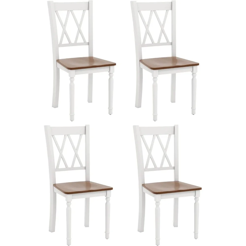 Dining Room Chairs Set of 4 White - Wooden Farmhouse Kitchen Chairs with Rubber Wood Seat, Acacia Wood Legs, Max Load 360 Lbs