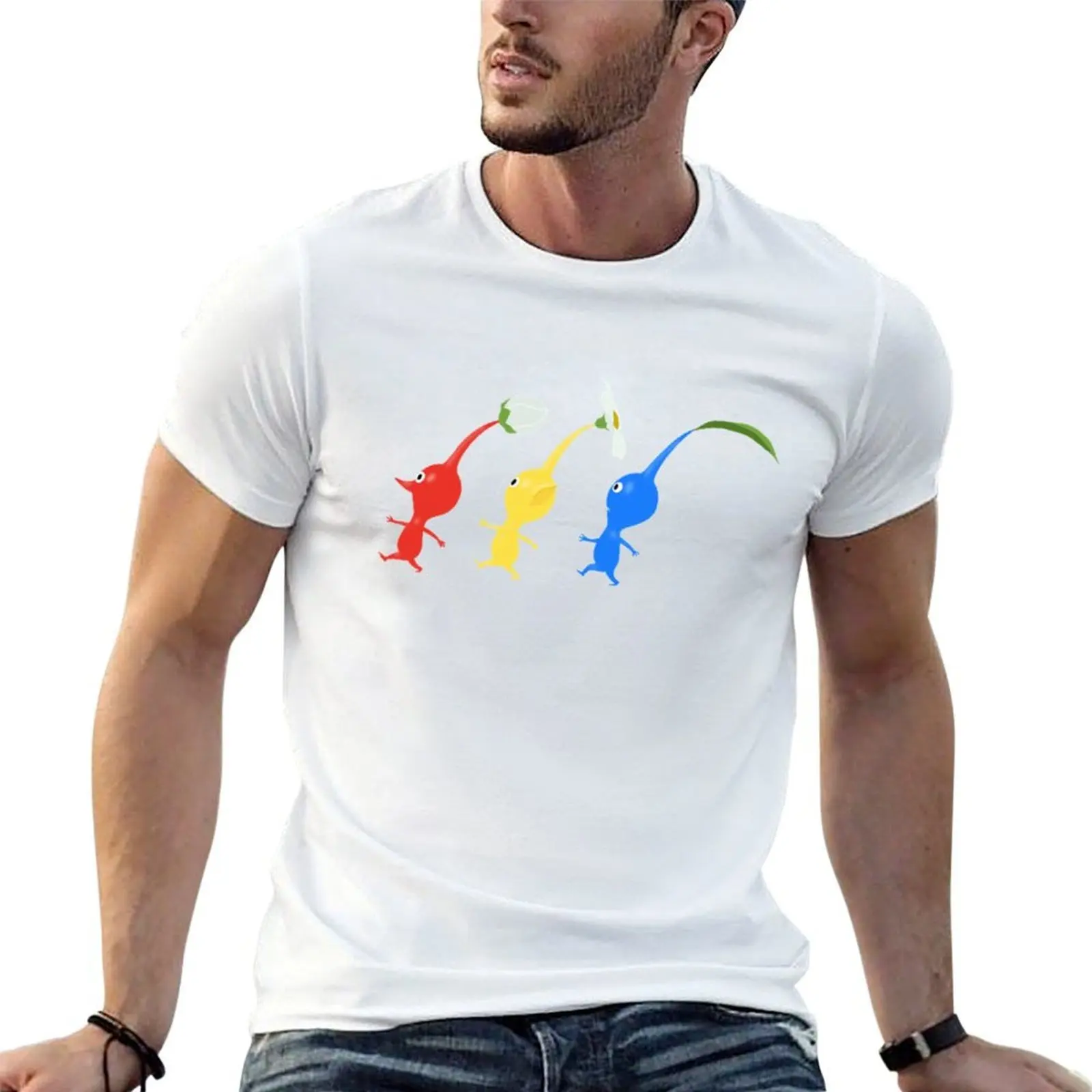 

3 Pikmin Running (on Grey) T-Shirt anime t shirts oversize t shirt custom print t shirt man casual T-shirt