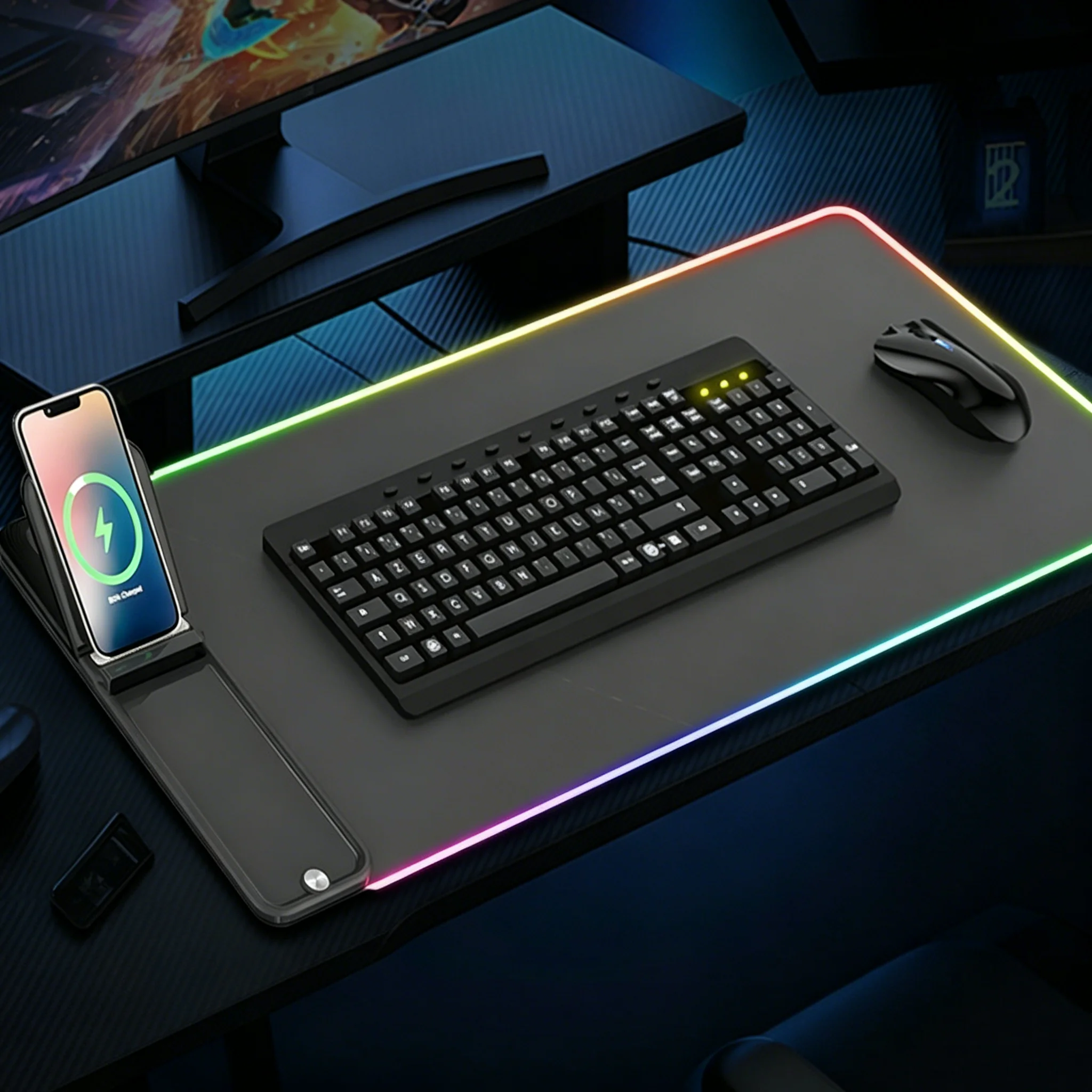 

H18 15W Fast Charging Keyboard Wireless Charging Mouse Pad Folding Multifunctional Office Home Creative PU Gaming Anti-slip Mat