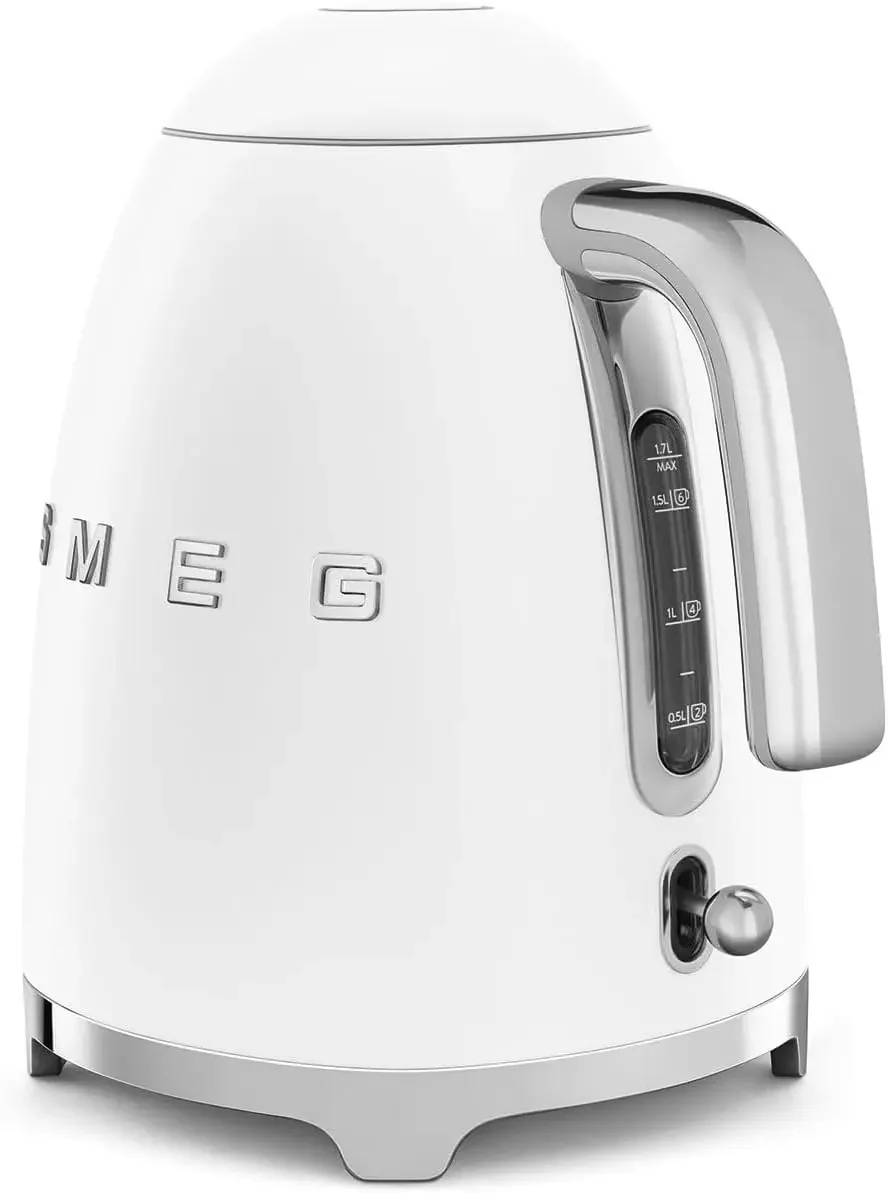 50's Retro Style Electric Water Kettle with Automatic Shutoff, Removable Base, and Water Indicator, KLF03WHUS, White