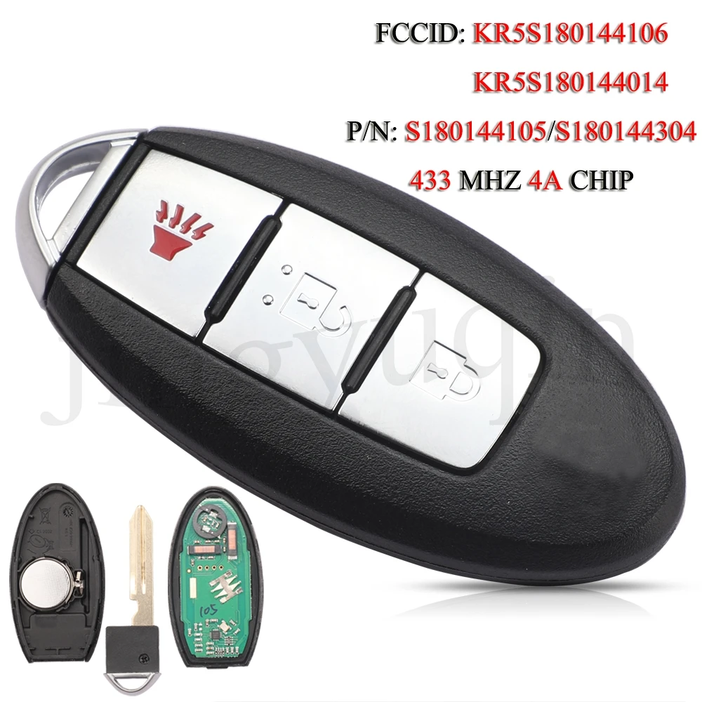 

jingyuqin 5PCS/Lot S180144105 S180144304 Remote Smart Car Key For Nissan Rogue X-Trail Murano Titan XD 433MHZ 4A Chip S180144106