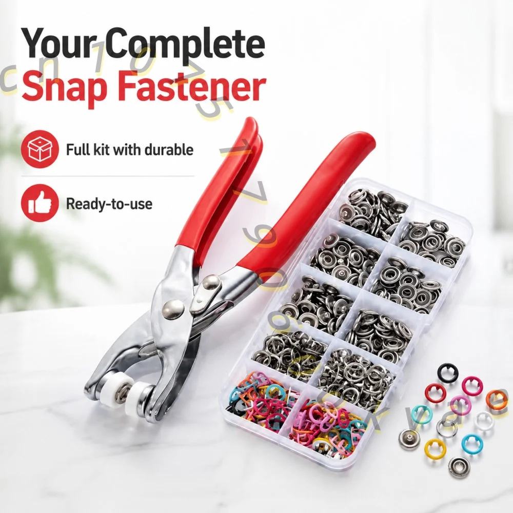 100 Sets 9.5mm Five Claw Buckle Kit with Pliers Tool, Colorful Metal Snap Fasteners for DIY Clothing Sewing Repair