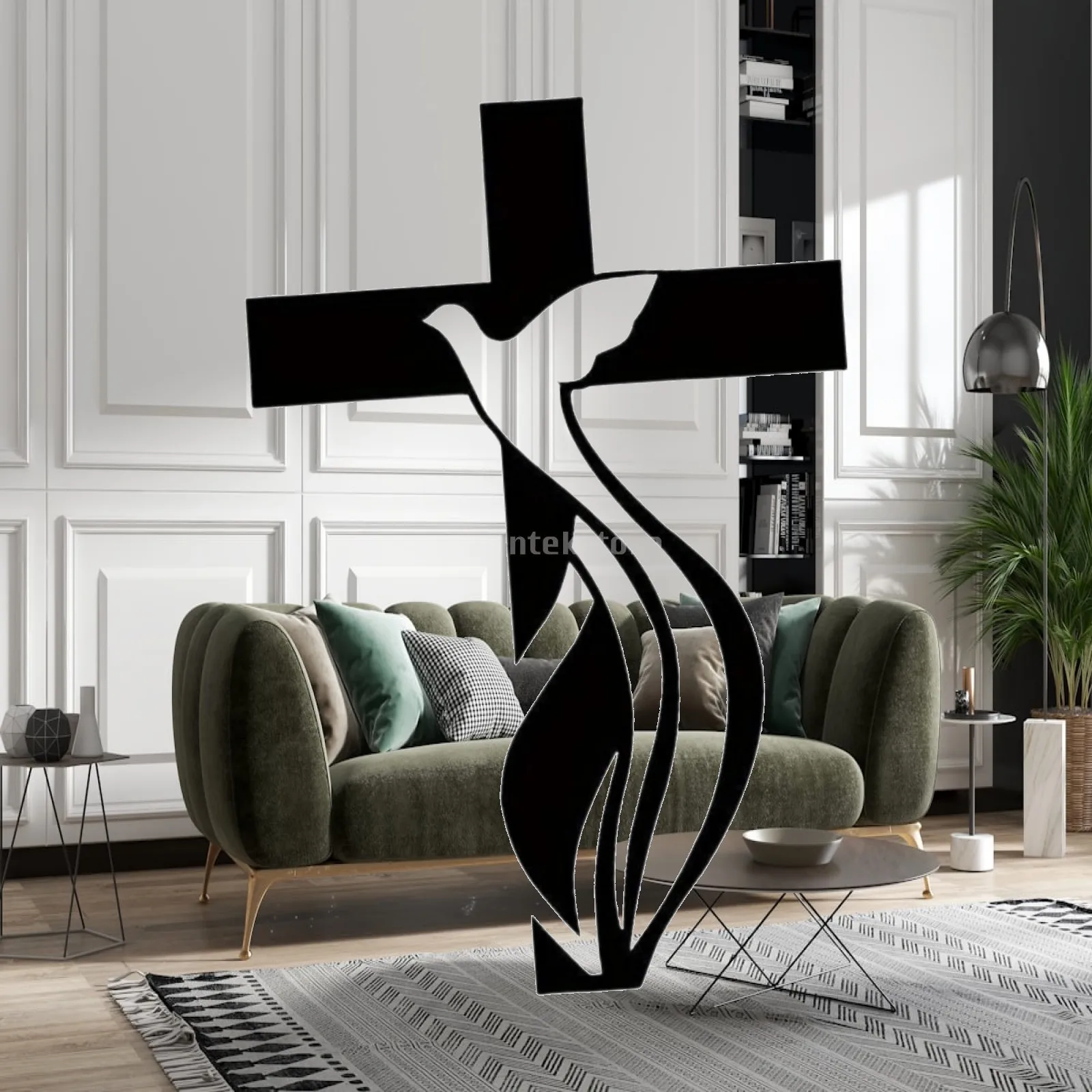 Metal Cross Wall Art Elegant Dove Design Minimalist Wall Hanging Indoor Decor for Living Room Bedroom