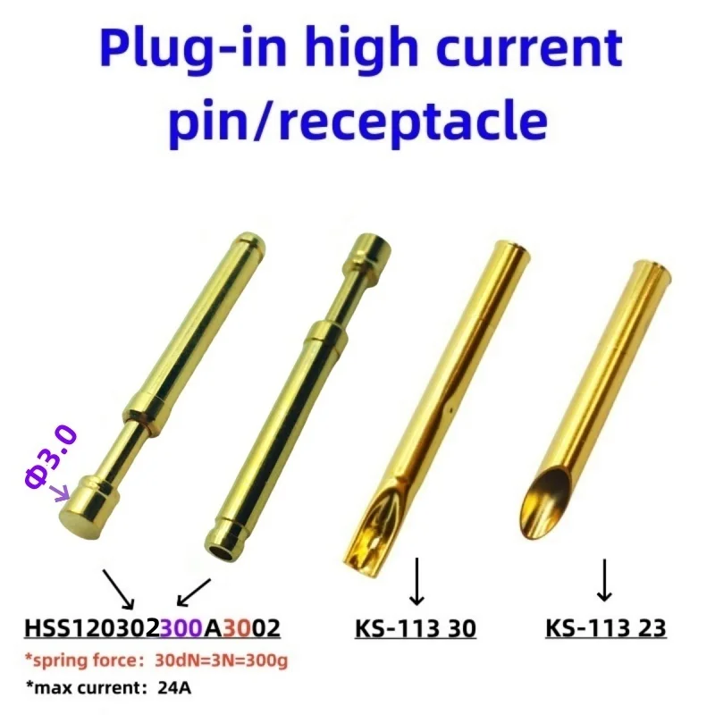 High Current Probe Plug-in Pin HSS120302300A3002 24A Test Pin Needle Cover KS-113 30 KS-113 23 Dia 3.0mm 2.65mm 27.3mm 300g