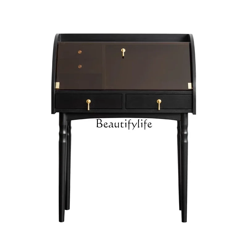 

Dresser retro light luxury Nordic small apartment makeup table storage solid wood carving high-end glass
