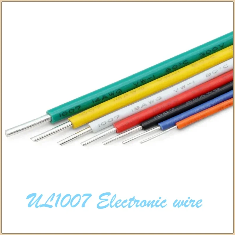 5/10/20m UL1007 Wire Tinned Copper Single Core PVC Insulation 14/16/18/20/22/24/26 AWG Cable Line DIY PCB Electron wires