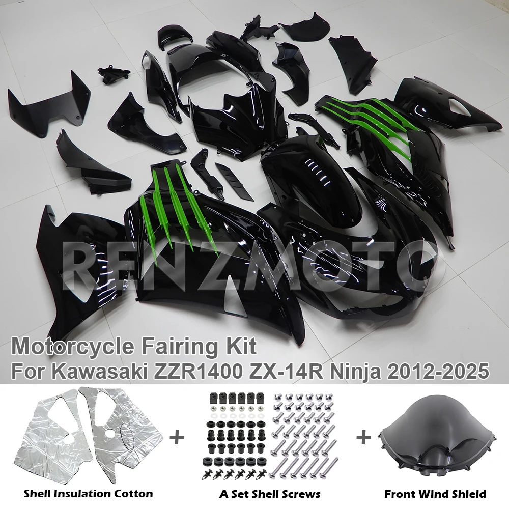 

Комплект обтекателя мотоцикла для Kawasaki ZX14R ZZR1400 2012-2024, панель обтекателей ZX14 ZZR 1400R 12-24, зеленый глянцевый корпус, корпус капота