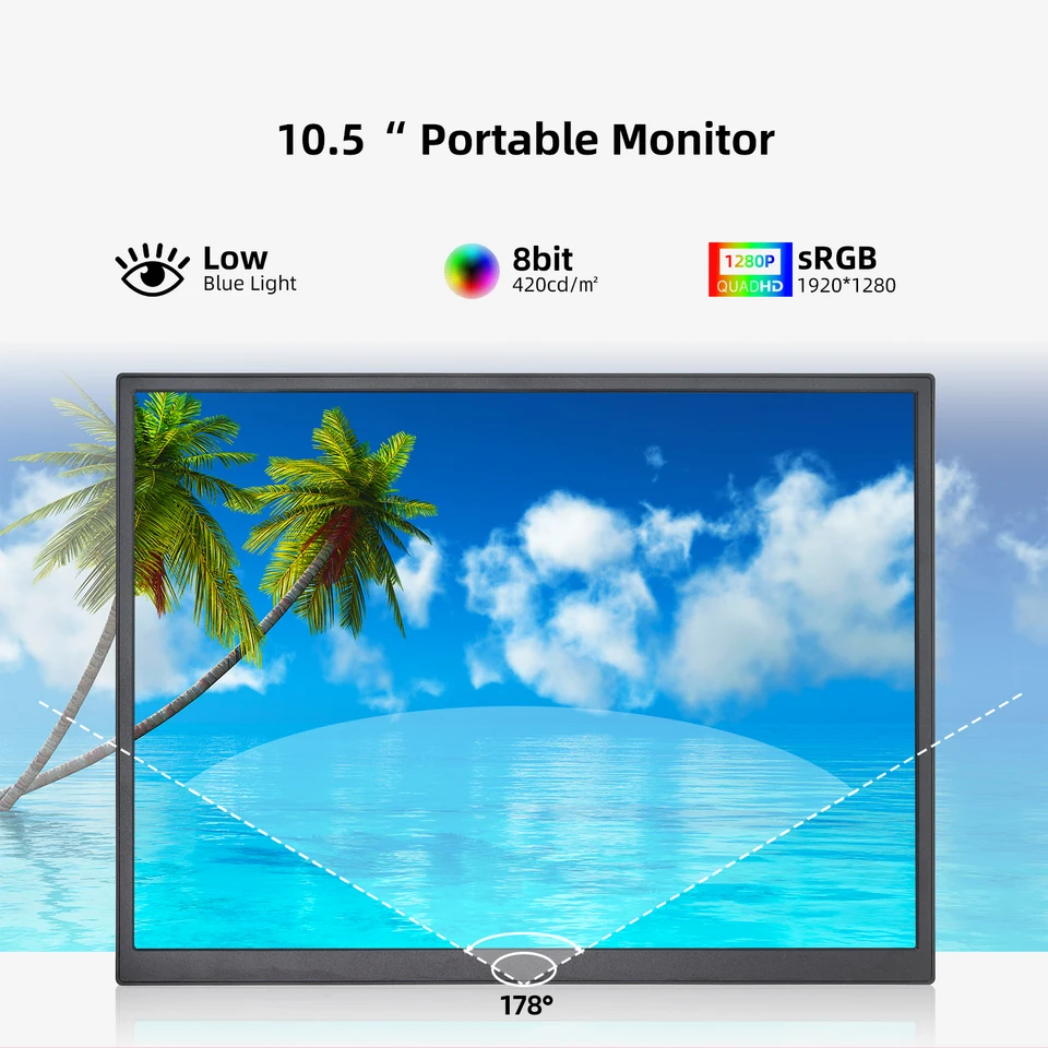 新品未使用☆ZSUS 10.5インチ モバイルモニター FHD 1280P Sbb4042bc08b9454abcf0f77f932b8