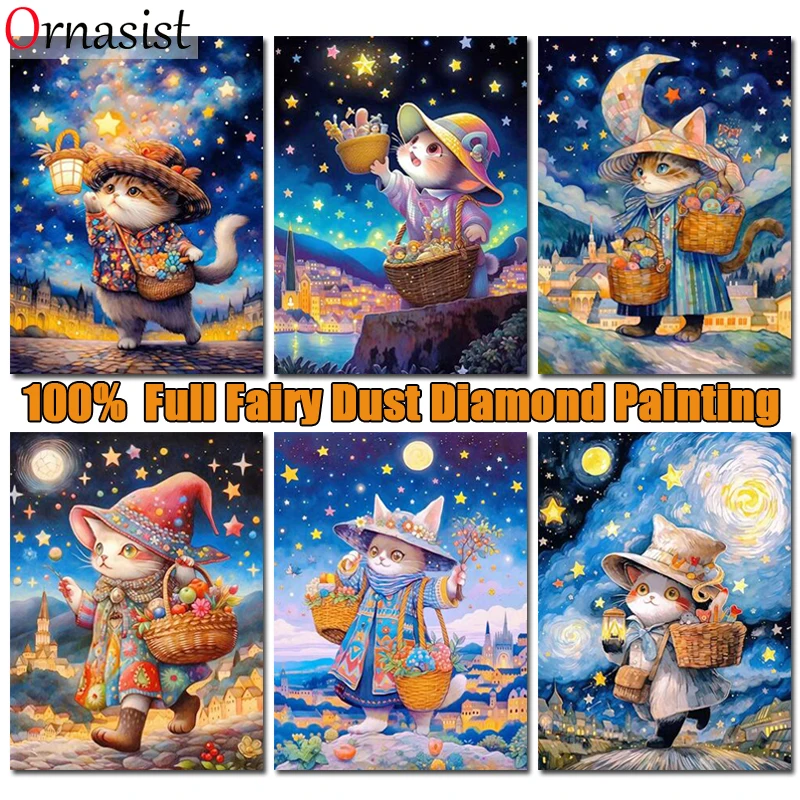 DIY 5D Hada polvo taladro pintura de diamante cielo estrellado gato cristal completo bordado de diamantes paisaje mosaico punto de cruz decoración del hogar