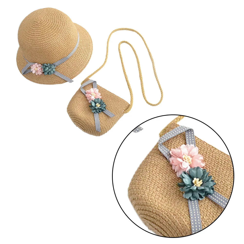 

kids straw hat straw cap straw kids bag kids straw bag beach set for girls