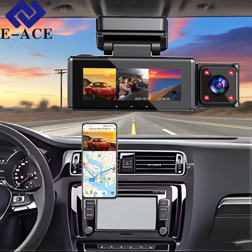 

Видеорегистратор 4K HD Автомобильный видеорегистратор 3/2 канала Wi-Fi Управление ночным видением Широкоугольный регистратор для вождения